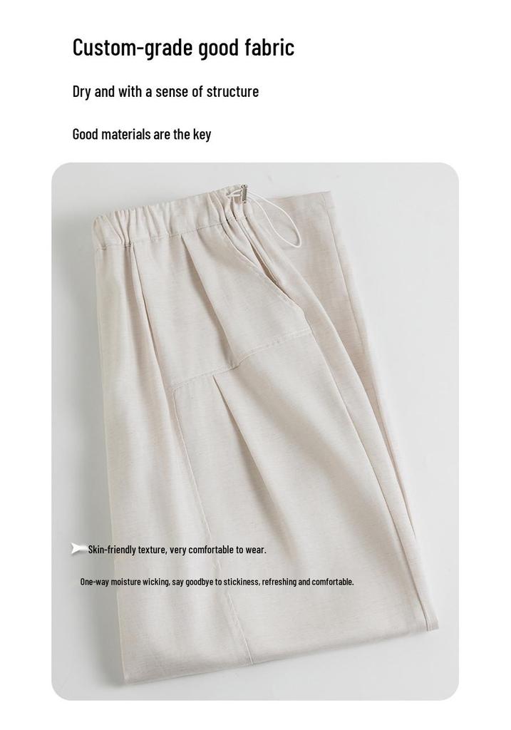 Real Shot Maternity Lyocell Tencel Linen Drawstring Straight Wide-Leg Pants – Non-Supportive, Comfortable Fit