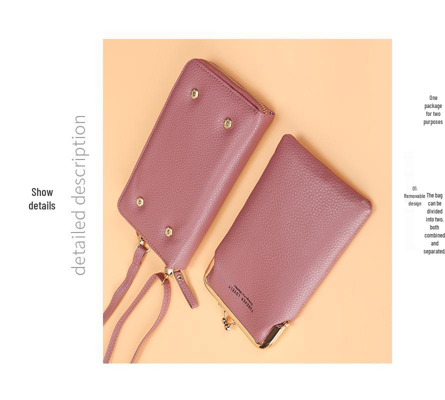 2022 Lychee Grain Solid Color Crossbody Shoulder Bag for Women - Korean Fashion Mobile Phone and Wallet Holder