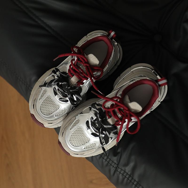 

[sheii]~ Cowhide retro round head thick-soled mesh dad shoes fashionable versatile sports shoes 40 червоний