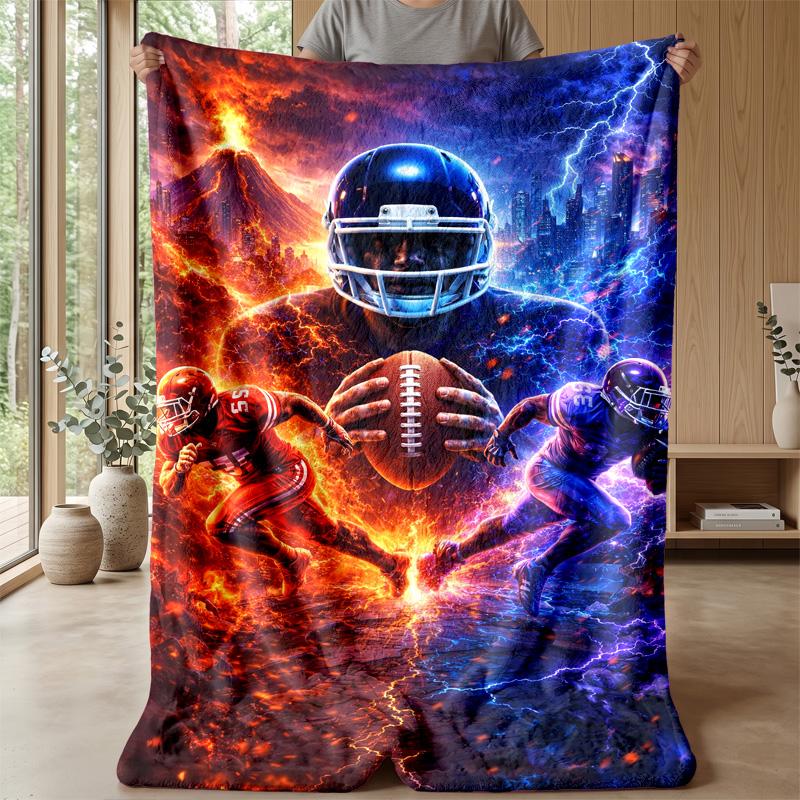 American Football Showdown Fire vs Lightning blanket Personalized Name Flannel Blanket Soft Cozy Plush Throw for Sofa Bed Lightweight Home Decor