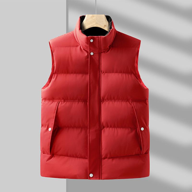 Herren Freizeitweste 2025 Herbst und Winter Neu Stehkragen Warm Fleece Baumwolle Einfarbig Große Größe Locker Baumwollweste