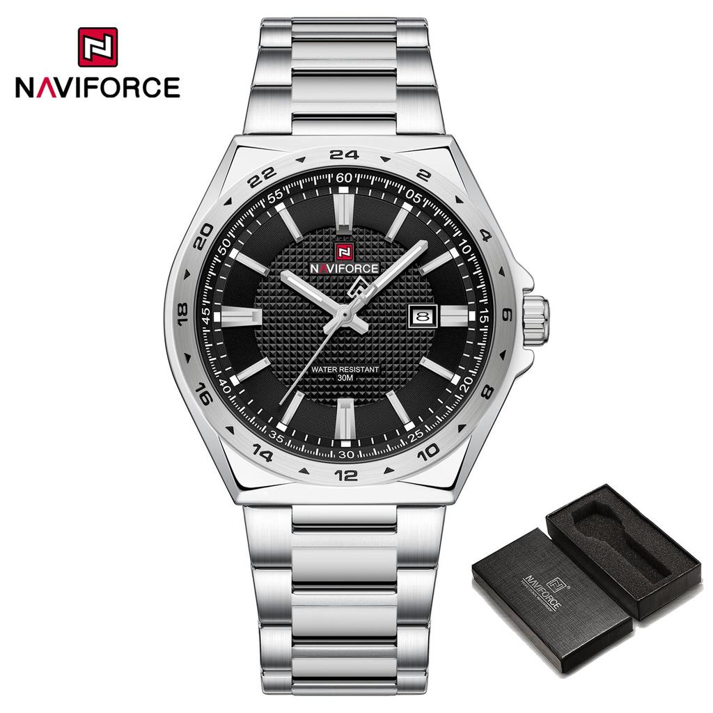 Naviforce Original Quartz Watch for Men Calendar Stainless Steel Strap Luminous Pointer Round Case Waterproof Men Watch NF9266
