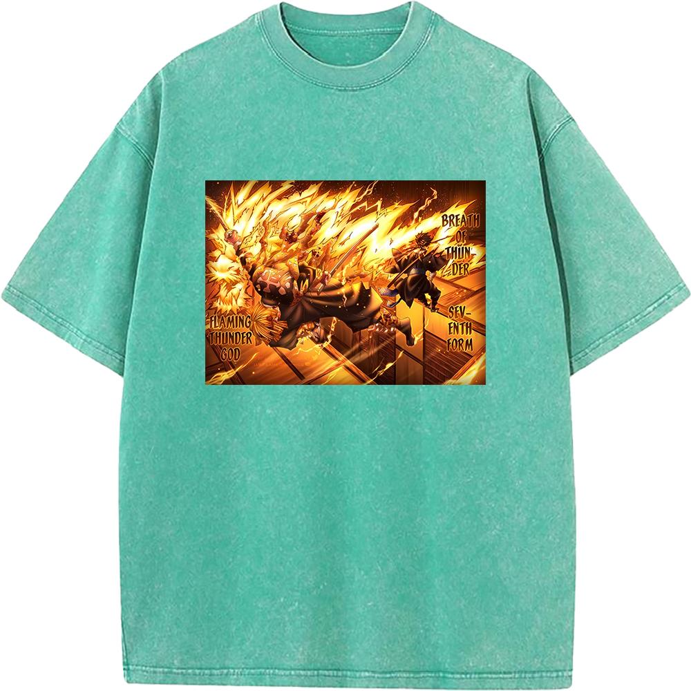 Anime Demon Slayer Agatsuma Zenitsu Kaigaku Clothing Men Anime Cotton T-shirts Short-sleeve Washed T Shirt Harajuku Male Tshirt