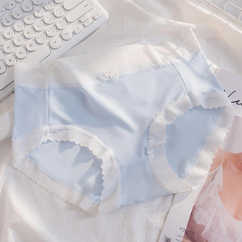 Women's Cute Ice Silk Panties Soft Breathable Lace Trim Briefs Underwear
