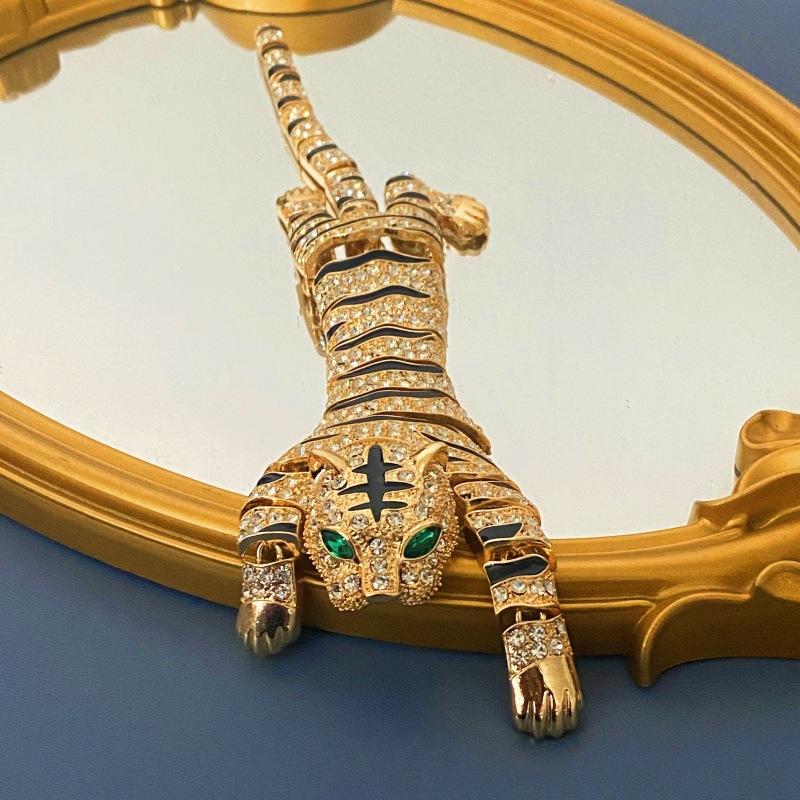 Bijuterii medievale de modă, broșă cu animale pentru industria grea, broșă cu tigru, cu diamante de lux, lucrate manual, cu picurare de ulei