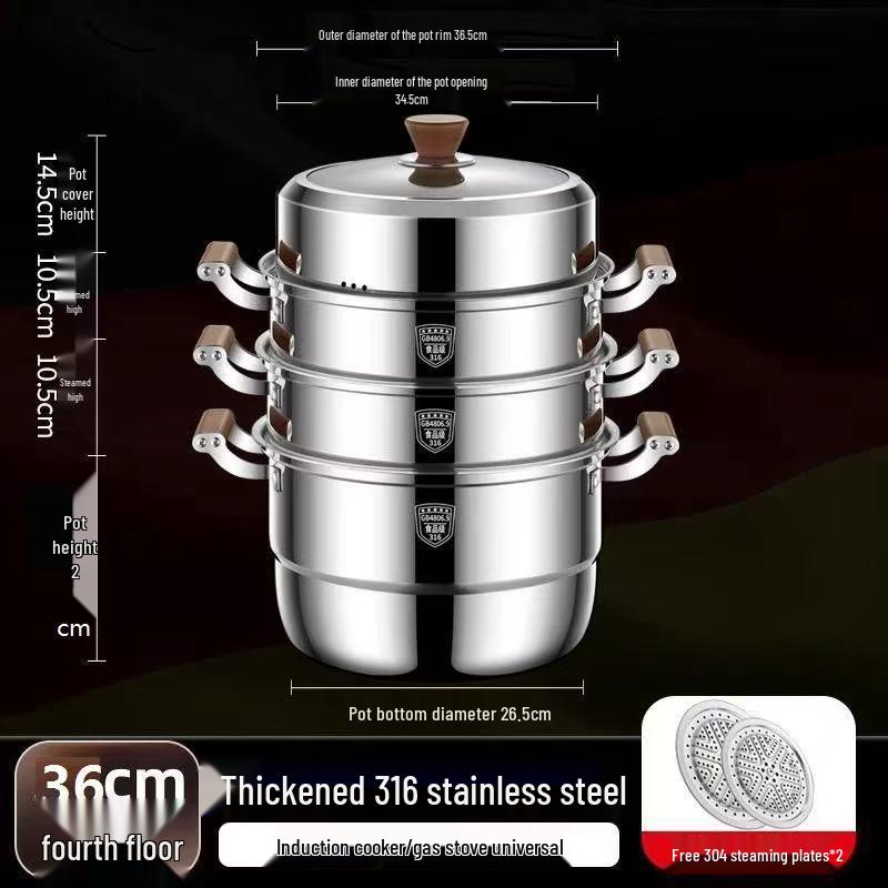 316 Stainless Steel Multi-Layer Steamer Pot - High Capacity, Food Grade, Thick Design