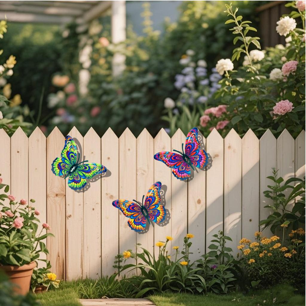 Set of 3 Metal Butterfly Wall Art Decorations Indoor Outdoor Wall Hanging Sculptures for Home Office Garden