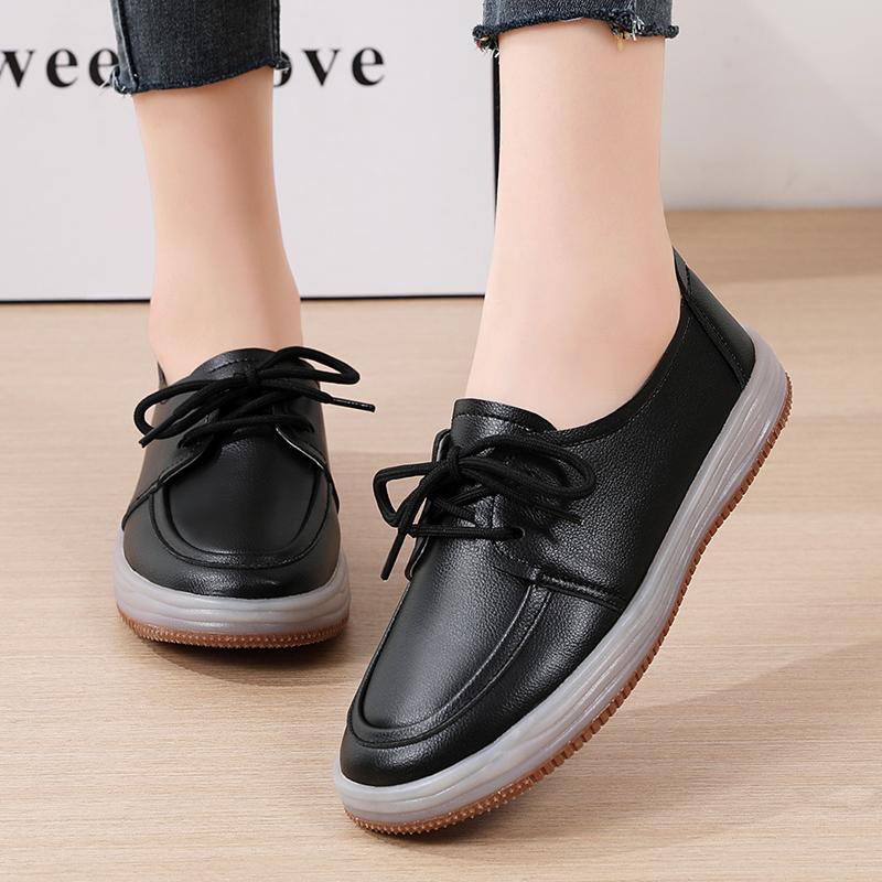 

Женские туфли на плоской подошве со шнуровкой из кожи для вождения, удобные повседневные туфли для школьников и студентов, прогулочные туфли в стиле минимализма EU: 38