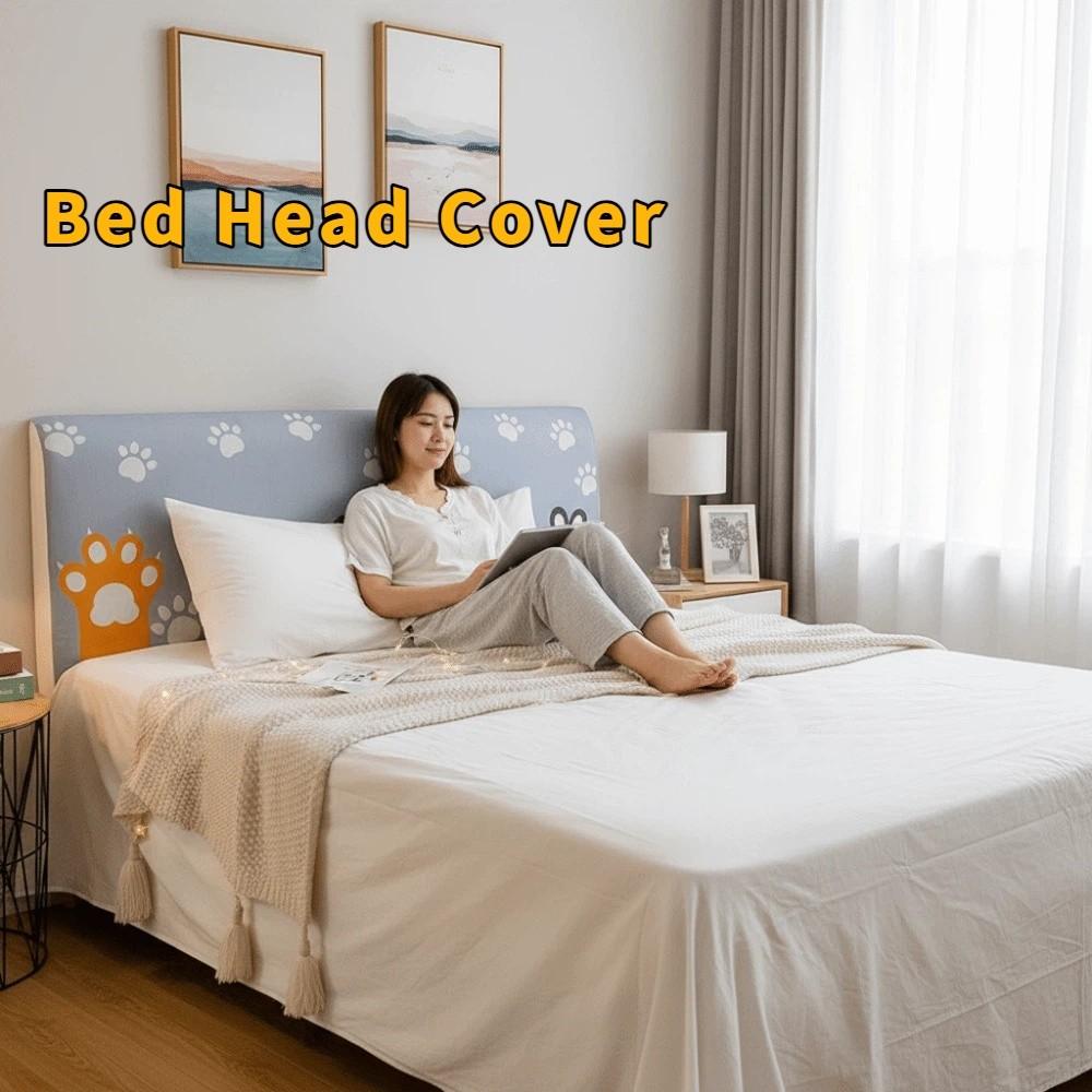 Washable Elastic Bed Head Cover Cat Pattern Cartoon Bedside Cover Dustproof Skin-friendly Feel Headboard Cover for 1.5m Bed