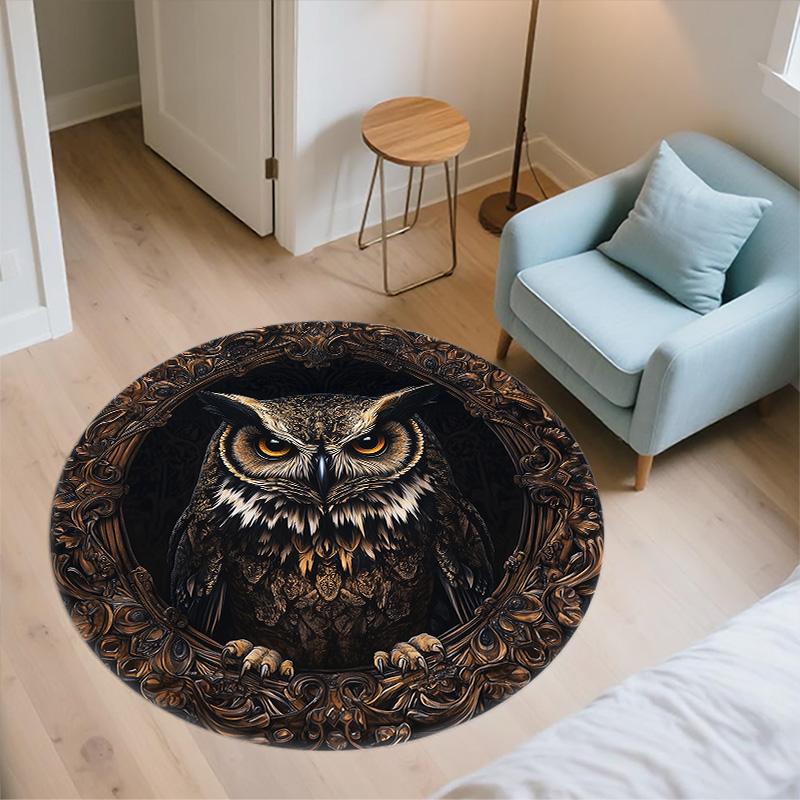 Vintage Pattern Owl,Round Area Rug,Carpet Rug for Living Room Bedroom Sofa Playroom Decor,Non-slip Floor Mat