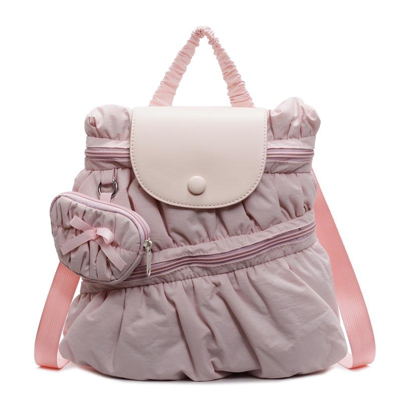 Solid Color Backpack Women's Pleated Handbag with Coin Purse