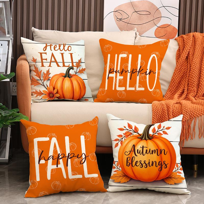 Autumn New Maple Leaf Pumpkin Pillow Cover Farmhouse Harvest Atmosphere Arrangement Linen Pillow Cover Living Room Sofa Cushion Cover