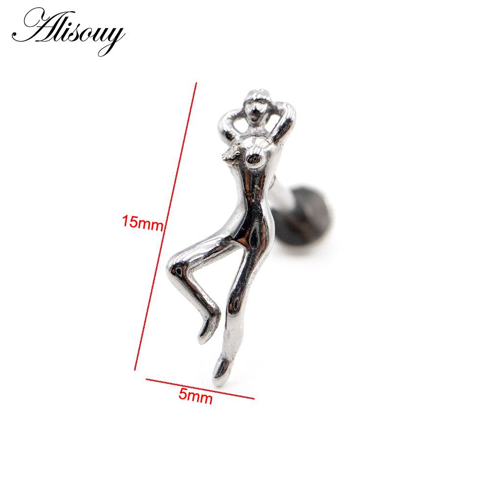 Alisouy 1 Stück Edelstahl Stern Mond Kreuz Schlange Totenkopf Tragus Helix Bar Labret Lippenring Knorpel Ohr Ohrring Piercing Schmuck