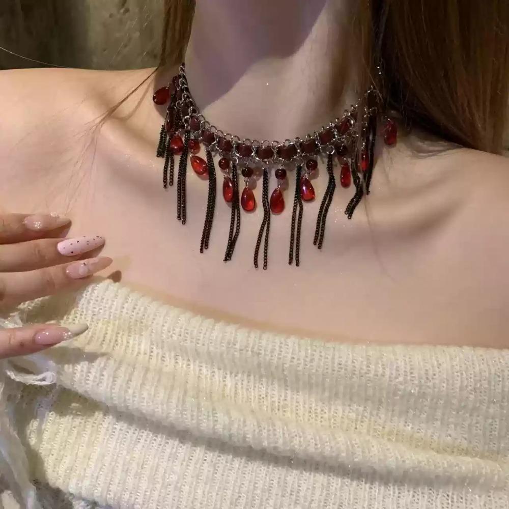 Gothic Beaded Choker Vintage Clavicle Chain Temperament Tassel Beads Necklace Gift
