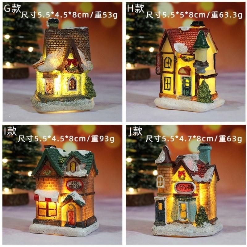 Christmas Home Decoration Miniature Village House Building Ornaments Resin LED Buildings Gift