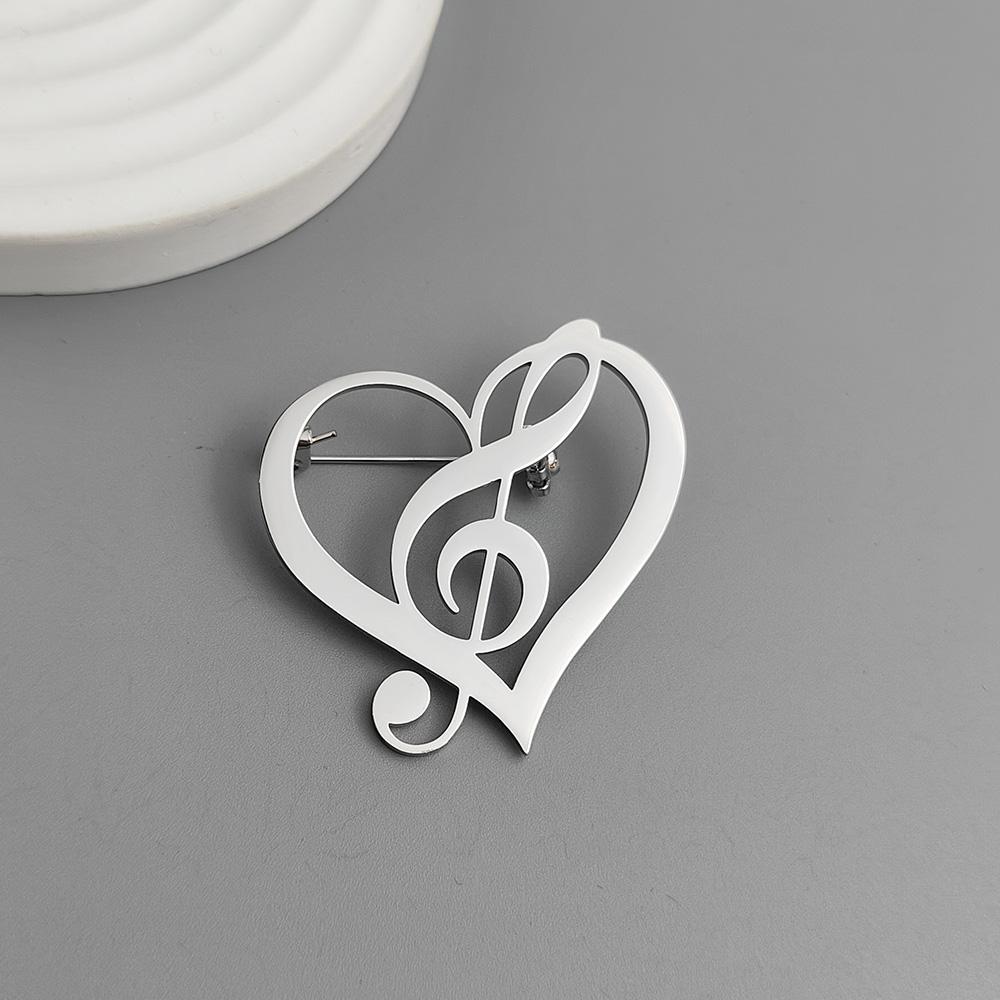 

Fashion punk love music symbol hollow stainless steel gold-plated 18K brooch, black suit accessories, wedding matching set срібний