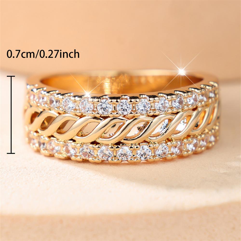 Vintage Hollow Twist Chain White Zircon Double Row Stone Rings For Women Charm Gold Color Ring Wedding Jewelry Mother's Day Gift