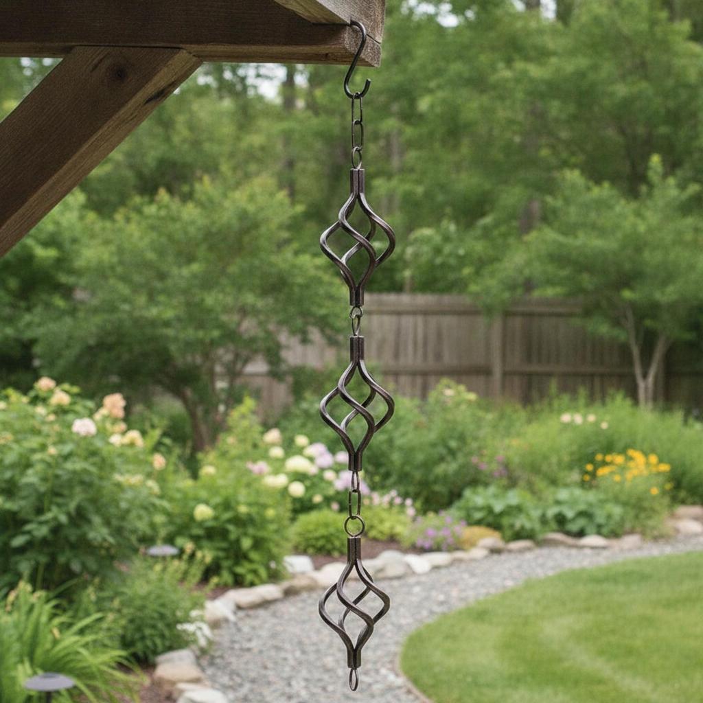 Hanging Rain Chain with Twisted-Loop Elements Weatherproof for Pergola