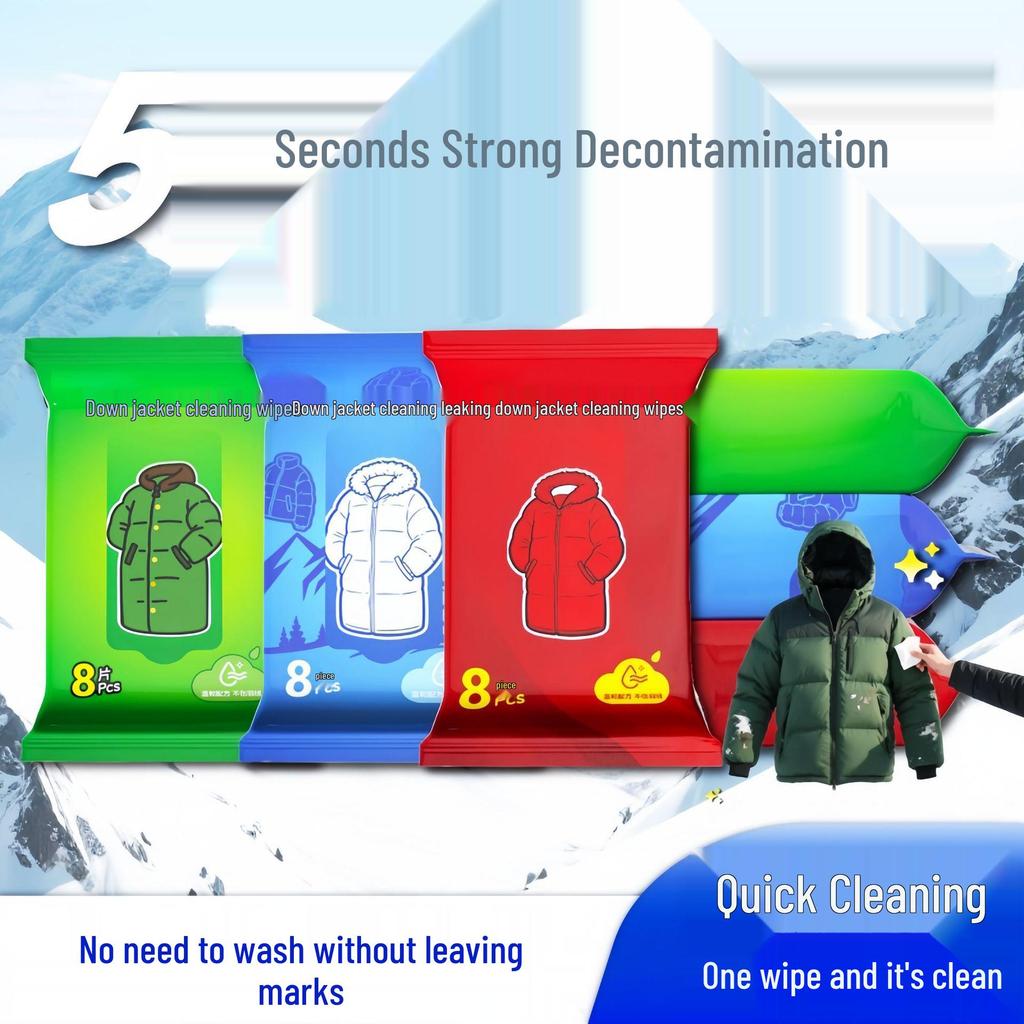 Universelle Daunenjacken-Reinigungstücher - Schnelle Fleckenentfernung, Kein Waschen nötig, Tragbare Verpackung ohne Bürste