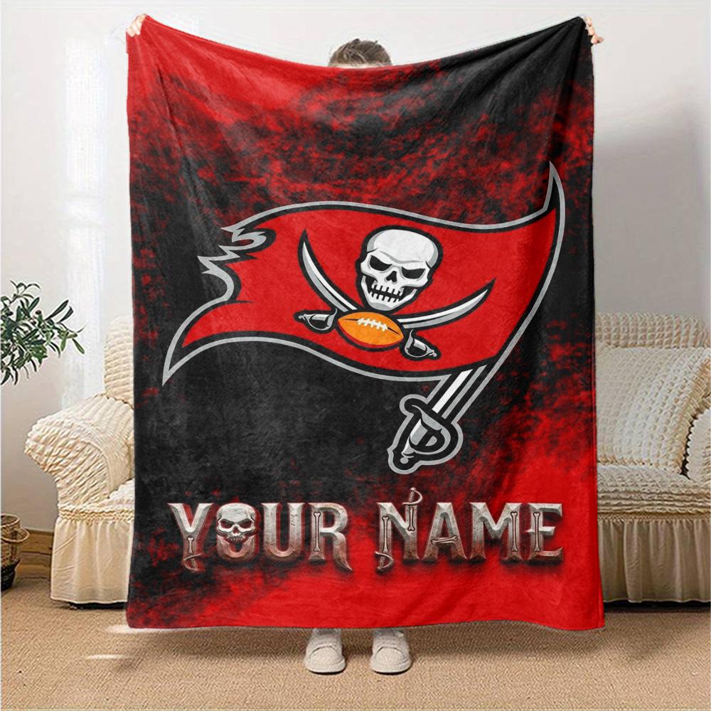 Name Custom Tampa Bay Buccaneers Logo Print Flannel Blanket High Quality Warm Comfortable Cover for All Seasons Perfect for Gifts Home Decor