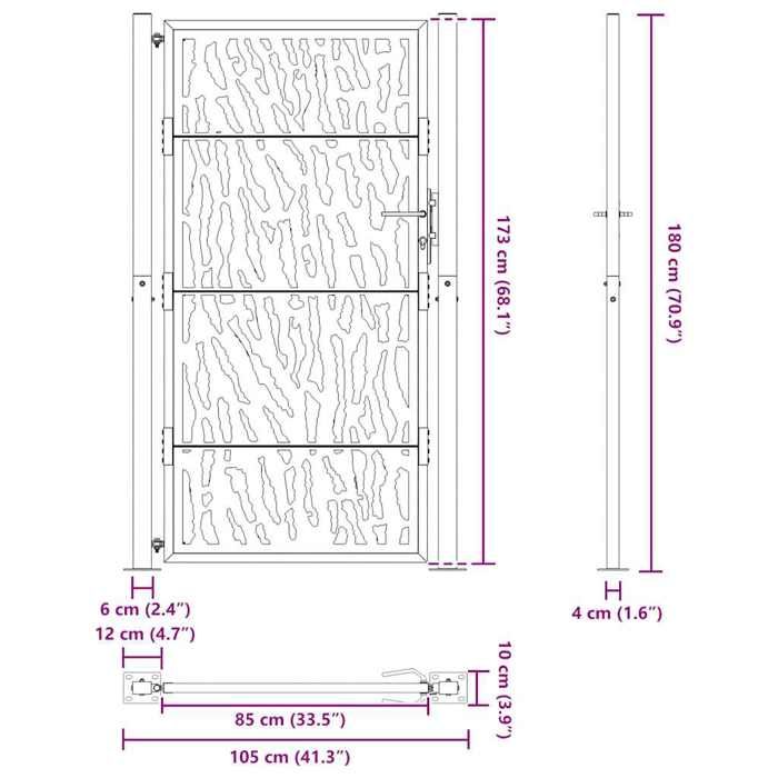 VidaXL Portail de jardin noir 105x180 cm acier conception de tracés, porte de clôture, porte extérieure, porte en métal, 4100982