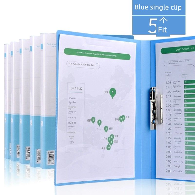 

5 PCs Hlison A4 Folder Double Folder Office Tableware Storage Folder Color Black Blue Document Folder Power Clip Single Clip Student Stationery Single Clip/Blue 5 Pcs