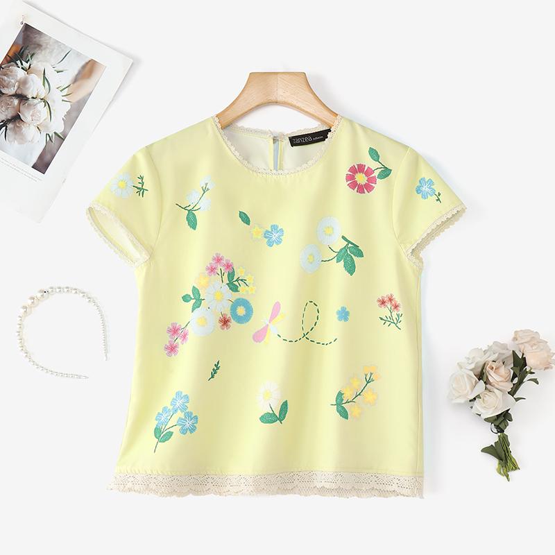 

ZANZEA Женская повседневная блузка с круглым вырезом, цветочным принтом и коротким рукавом 5XL жёлтый