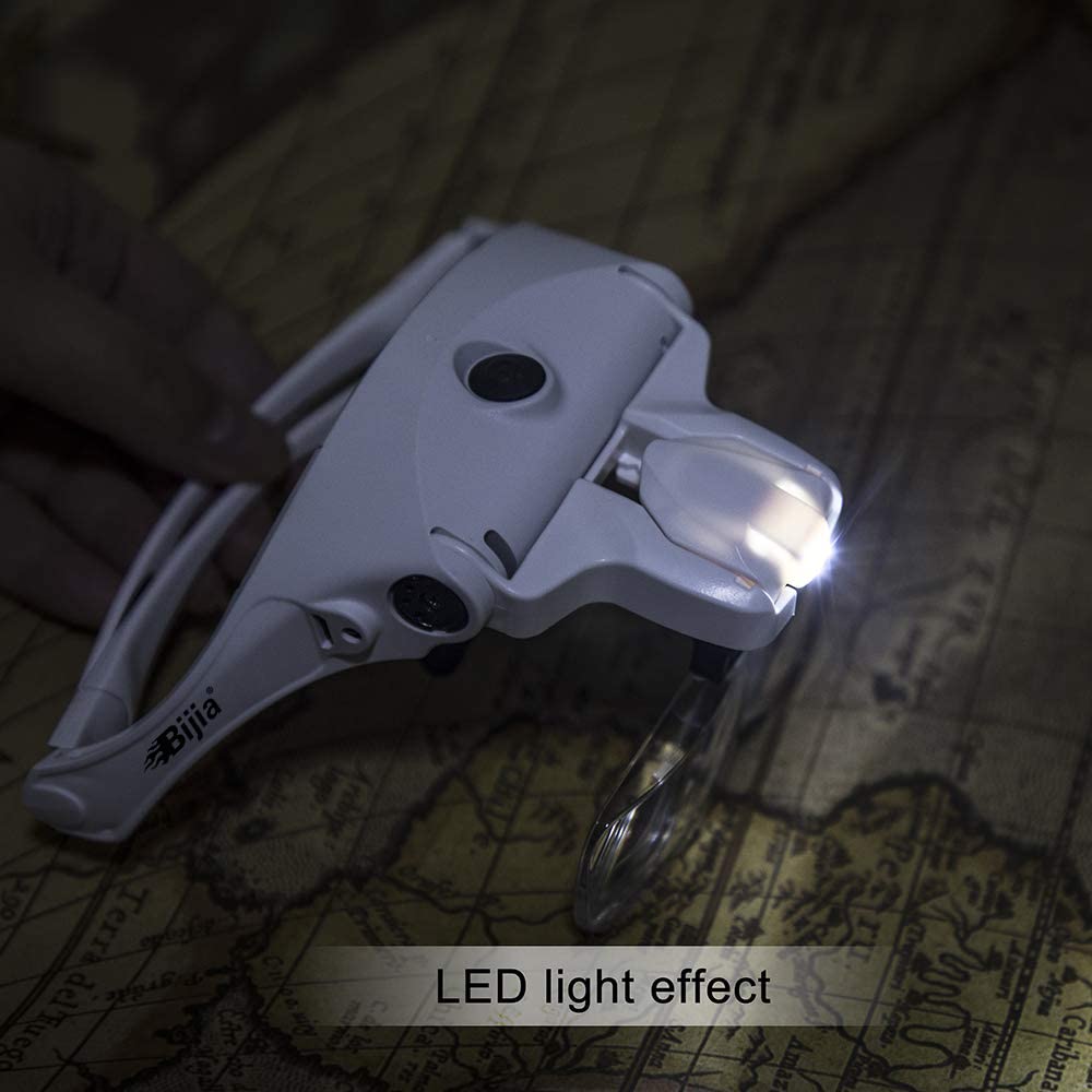 Bijia Eyeglass Upgraded USB Rechargeable Head Magnifier with LED Light and Elastic Magnifying Glass for and Precision 5 Interchangeable Lenses