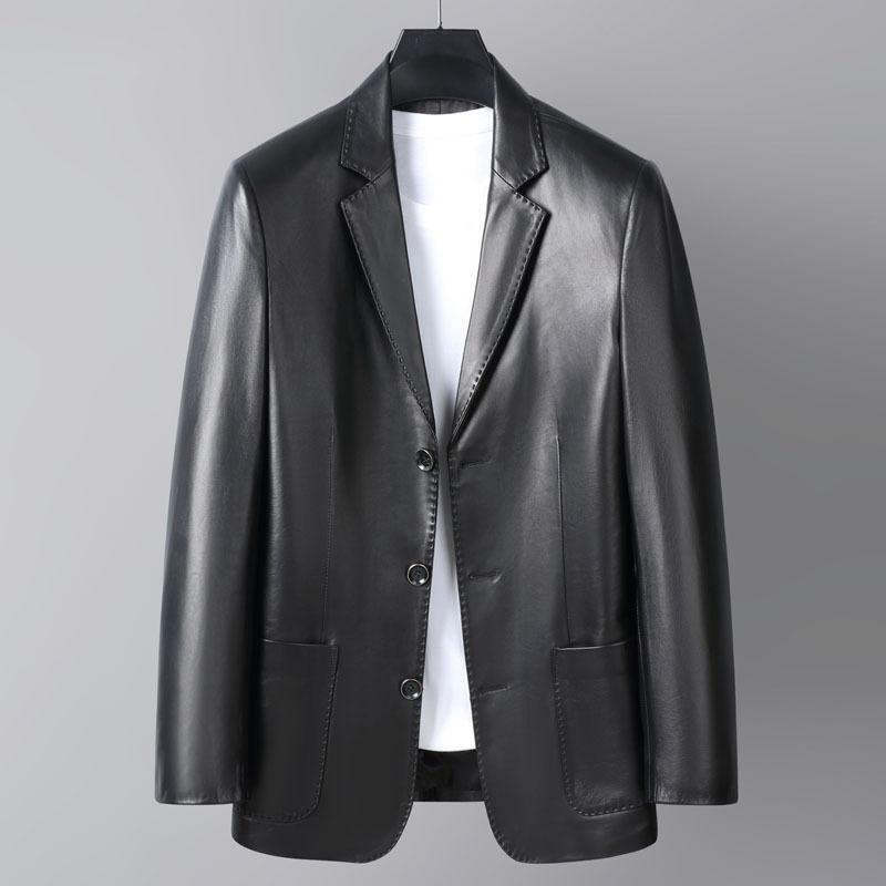 

Куртка из натуральной кожи для мужчин среднего возраста, приталенный кожаный костюм, деловая повседневная куртка из овчины, куртка из мягкой кожи 5XL