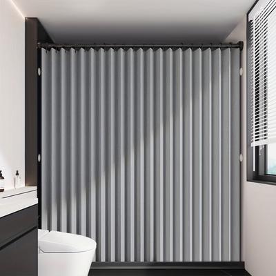 14 Hooks Foldable Magnetic Bathroom Curtain Waterproof Linen-Like Fabric Privacy Divider Silicone Water-Blocking Strip Modern
