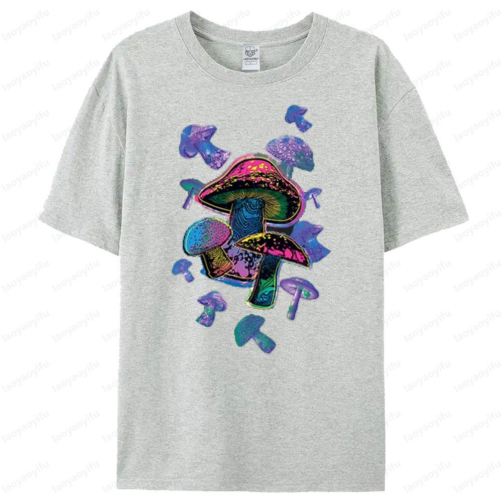 Colorful Mushrooms TShirt Rave Hippie Festival Magic Trippy Shirt Psychedelic Party Nature Plants Forest Tee Men Cotton Shirt