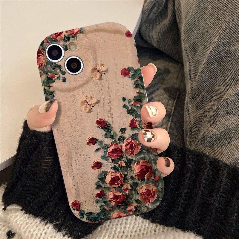 

Floral Oil Painting iPhone Case for Models 12-15, XS/XR/7, All-Inclusive Design iPhone 6 Plus/6S Plus