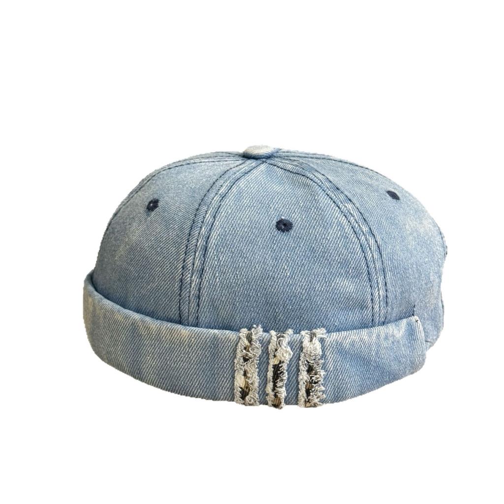 American Retro Old Washed Denim Melon Cap for Men and Women Versatile Face-showing Small Dome Hip Hop Street Landlord Hat