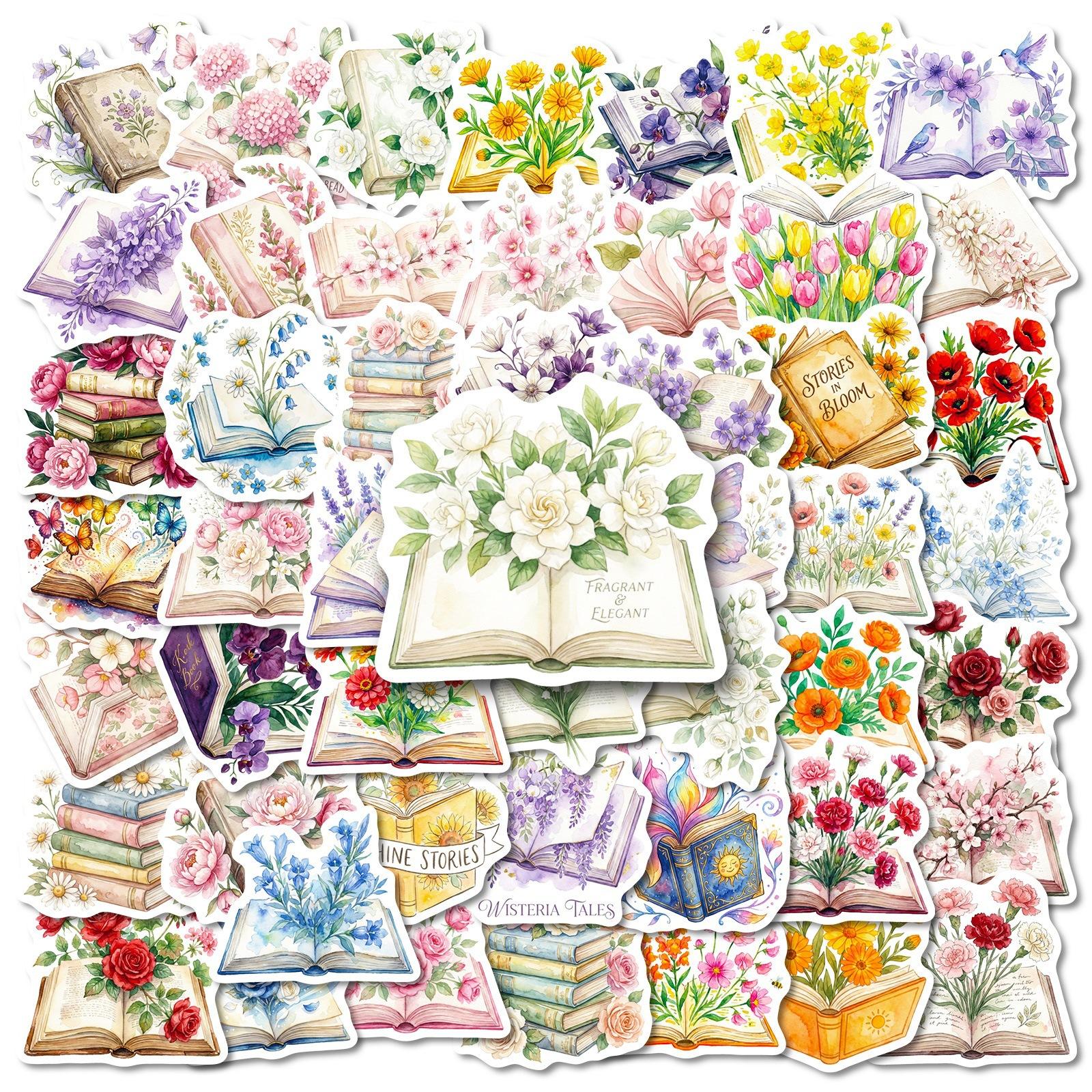 

56 Books Books Floral Graffiti Stickers Car Trunk Scooter Decorative Stickers Waterproof