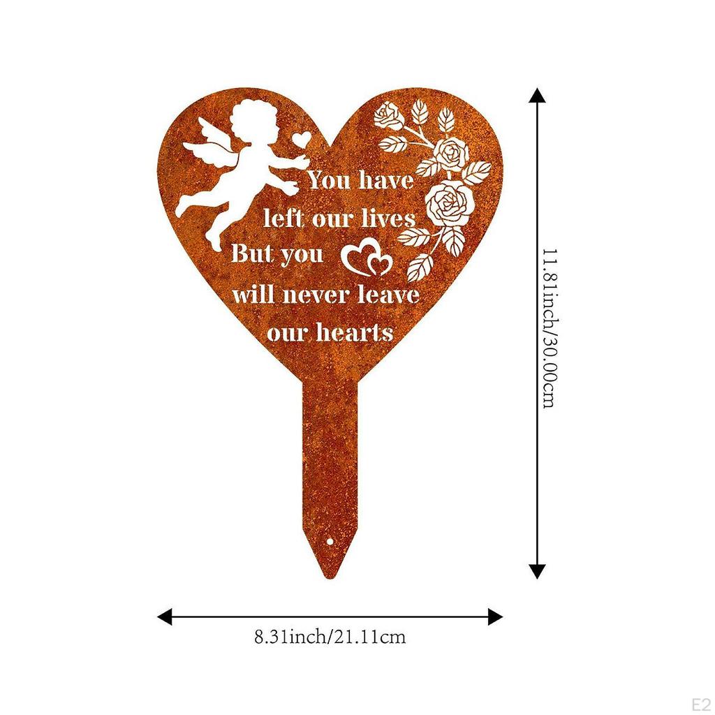 Cemetery Decoration with Metal Grave Stake, Heart Shape Memorial Plaque
