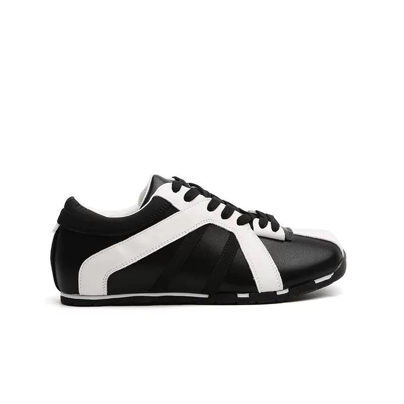 Red German training shoes women's 2025 new leather square head color matching zebra shoes casual sports Forrest Gump shoes
