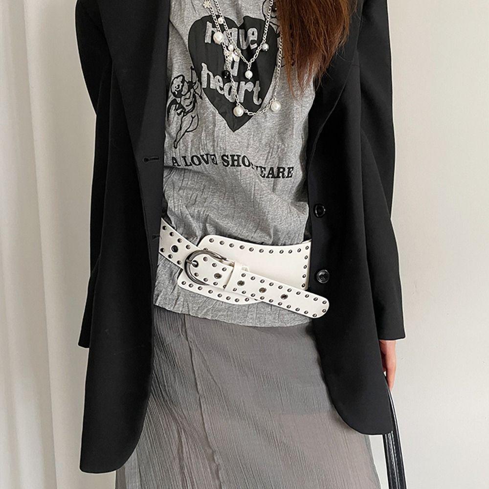 Gothic Rivet Waist Belt Punk Style Dress Jeans Belt Heavy-Duty Wide Women's Belt  Spicy Girls