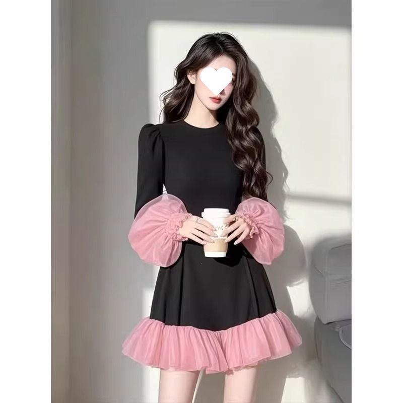 Spring Elegant Womens Long Dress With Spliced Pattern For Office Casual Wear