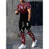 Men's Polyester Sportswear | Elegant Casual Round Neck | Slightly Stretchy Knit with 3D Print Crown Pattern Short Sleeve T-Shirt and Pants