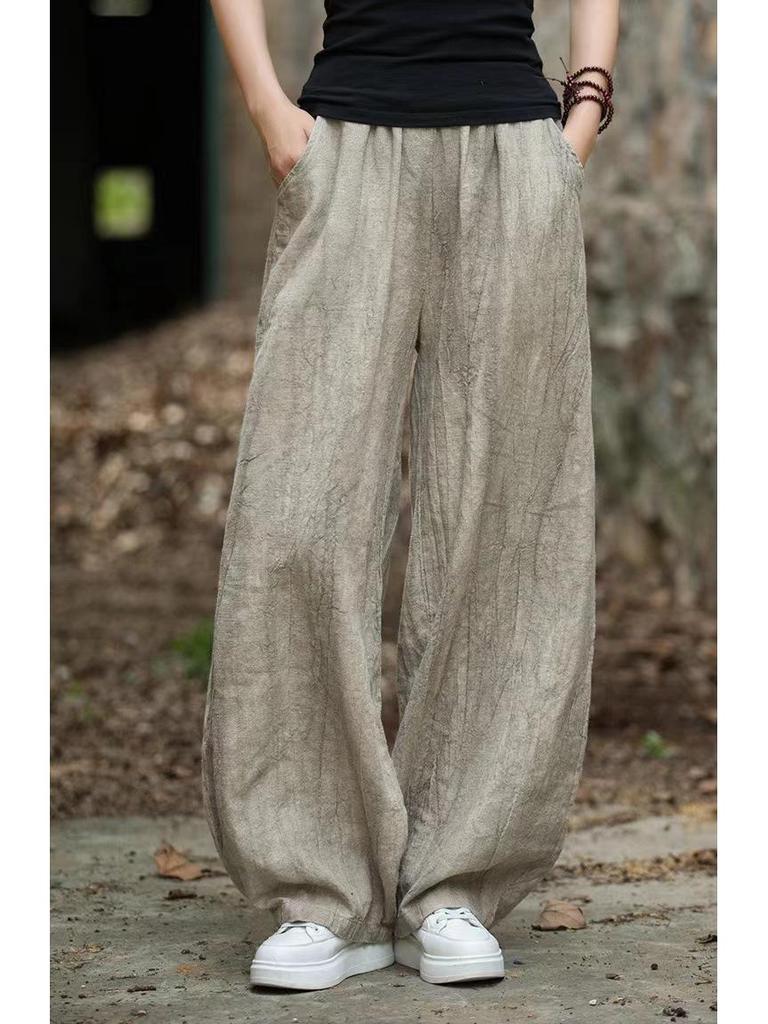 Women's 2025 Distressed Cotton Linen Lantern Pants - Casual, Versatile, Literary Style for Travel
