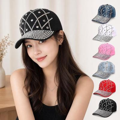 Breathable Baseball Cap Rhinestone Decorated Duck Tongue Hat Fashion Sun Protection Hat  Unisex