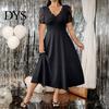 Robe ajustée à col en V Grande Taille Formelle pour Femmes Dentelle Manches Courtes Coupe A-line Légère Été Mère de la Mariée Invité de Mariage Robe de Soirée