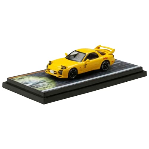 HJ64 1/64 Scale Mazda RX-7 (FD3S) RED SUNS / Initial D with Takumi Fujiwara and Keisuke Takahashi Driver Figures (Finished Product)