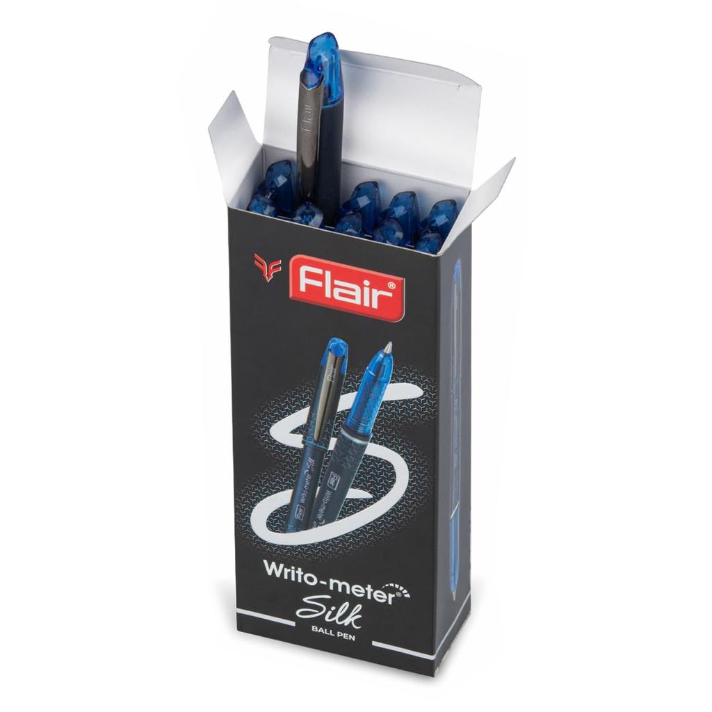 Flair Writometer Silk Ball Pen Pack of 1 x 5pen Blue Ink 0.7mm Gunmetal Clip Matte Finish 10000m Writing Smooth Office School