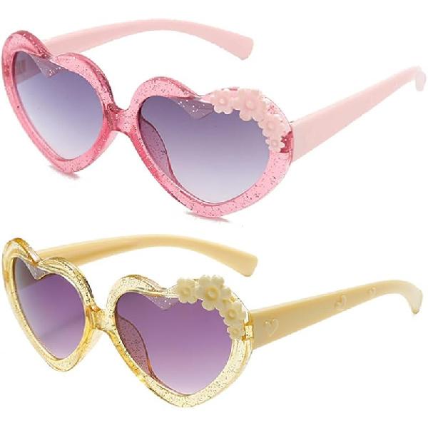 Kids Heart Sunglasses UV 400 Protection Heart Shaped Flower Glasses for Girls Boys Age 3-10 Eyewear Beach Holiday Grey