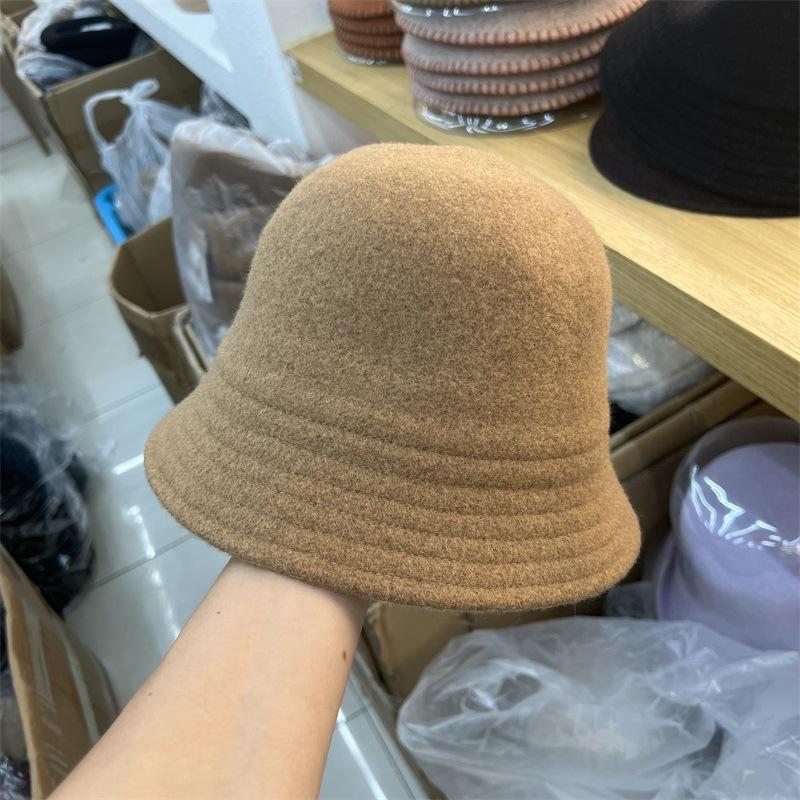 Wool hat women's autumn and winter woolen basin hat classic versatile retro face small bucket hat tide