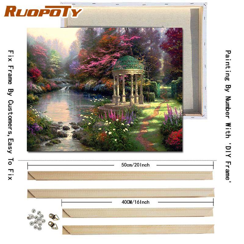 RUOPOTY Flower Scenery Diy Frame Painting By Numbers Acrylic Wall Art Landscape Canvas Painting Modern Oil Painting 40x50cm