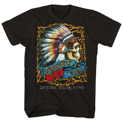 T-shirt Grateful Dead Tour Primaverile 1990 Uomo Rock and Roll Maglietta Band Musicale Nera