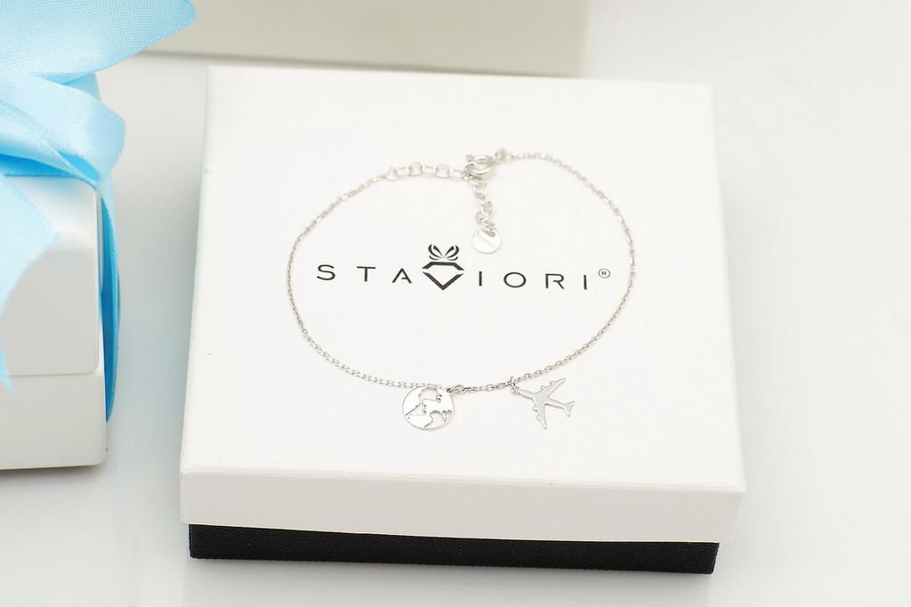 Silver Travel Bracelet with Plane and Globe