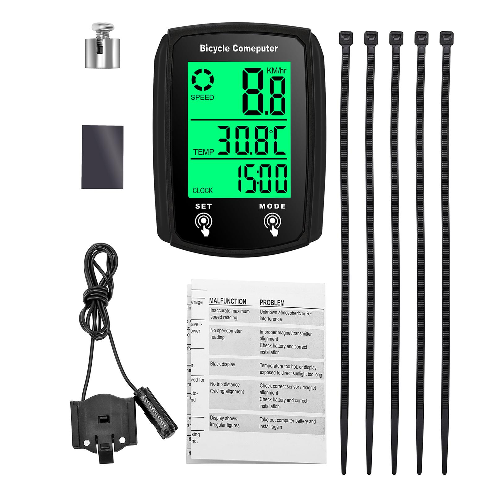 Shoemst Black Wired Bike Computer 19 Functions Touch Bike Speedometer Odometer Waterproof Bicycle Computer With Backlight